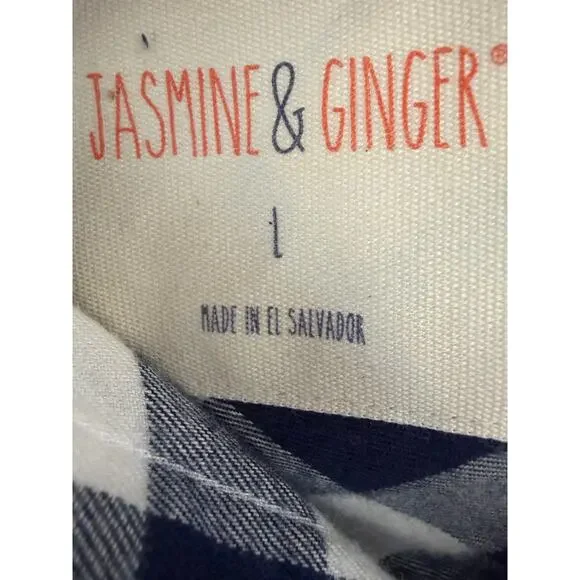 Jasmine & Ginger Navy Gingham Button Front Blouse Size L - Picture 3 of 5